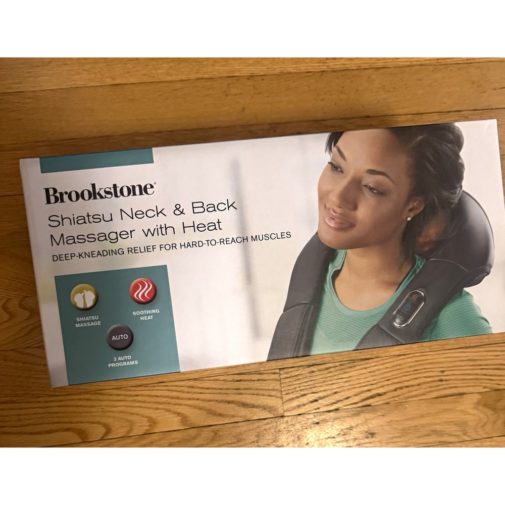 Brookstone Shiatsu Kneading Neck & Back Massager w/ Heat Setting, Black